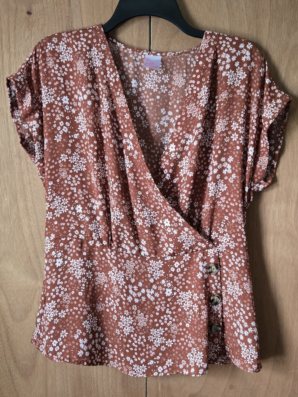Floral Wrap Blouse in Rust Orange